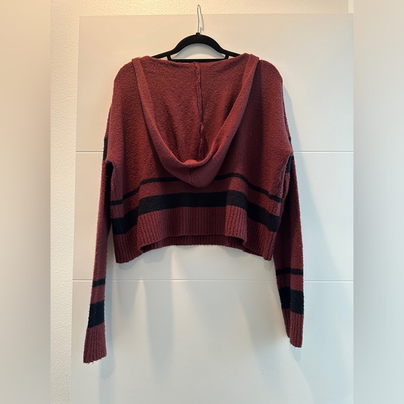 Derek heart burgundy & black v neck hoodie sweater winter casual holiday fall M - Picture 11 of 13